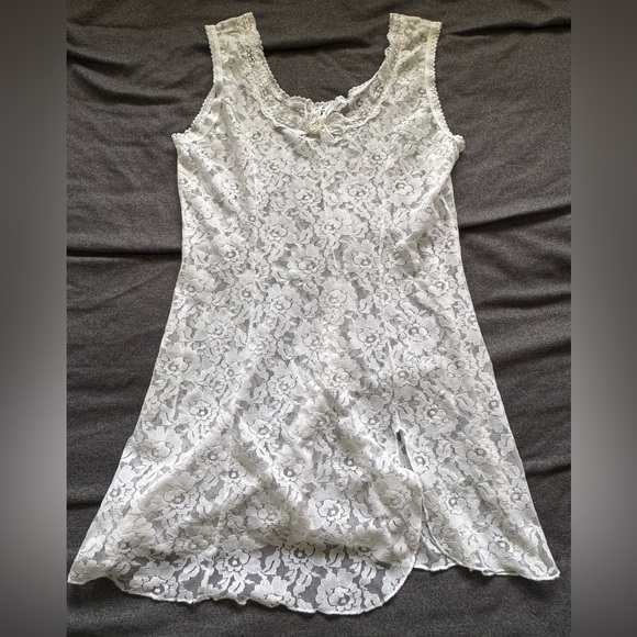 St Eve Intimates White Sheer Lace Sleeveless Mini Slip Nylon Chemise Size Large - Picture 1 of 12